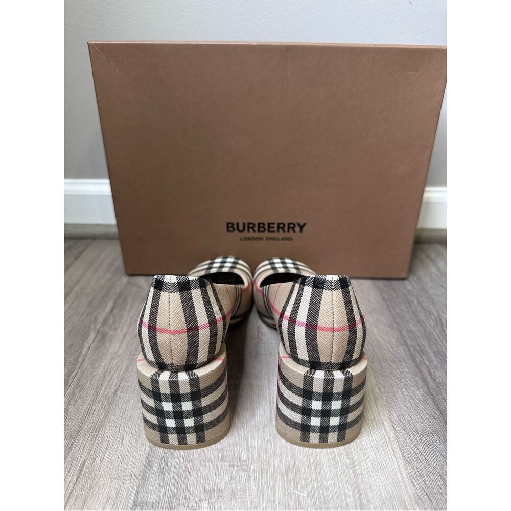 Burberry Joy Vintage Check Block Heel Round Toe Pumps Beige Size 38 $750 - Picture 10 of 16